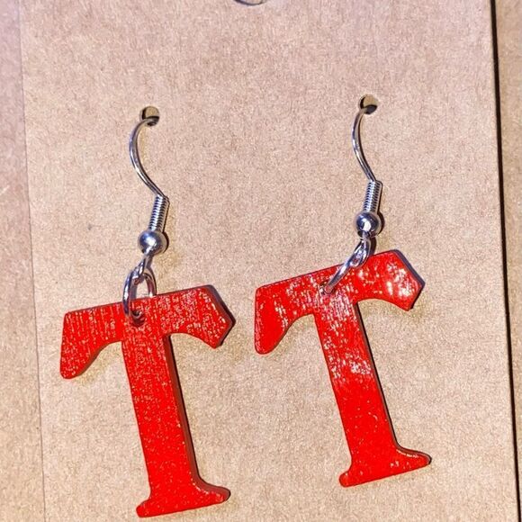 ☀️3/$12☀️ Letter “T” Earrings with Sterling Silver Hooks. (Red) - Picture 1 of 3